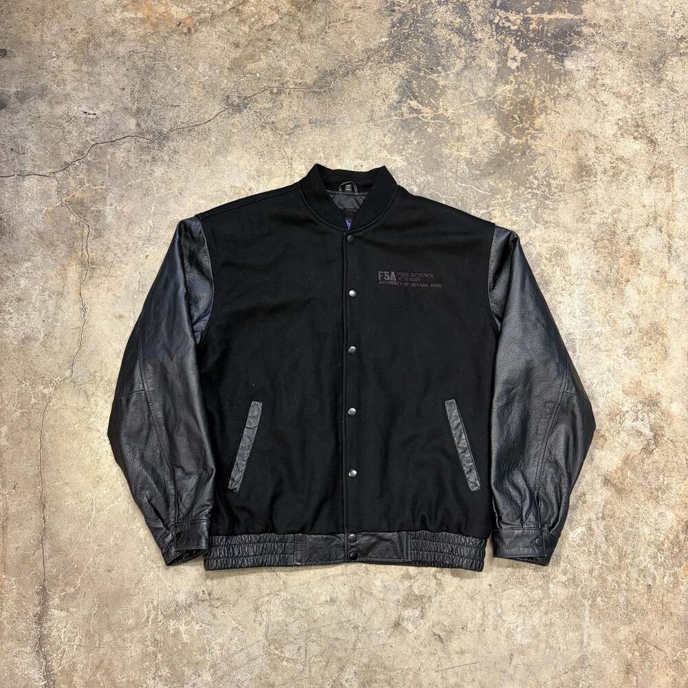 Vintage Black Leather Jacket USA University of Nevada Reno